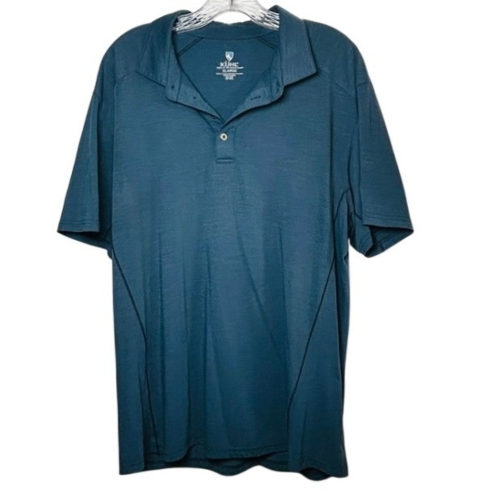 KUHL Men's Blue Short Sleeve Valiant Merino Wool Blend Polo Shirt XL